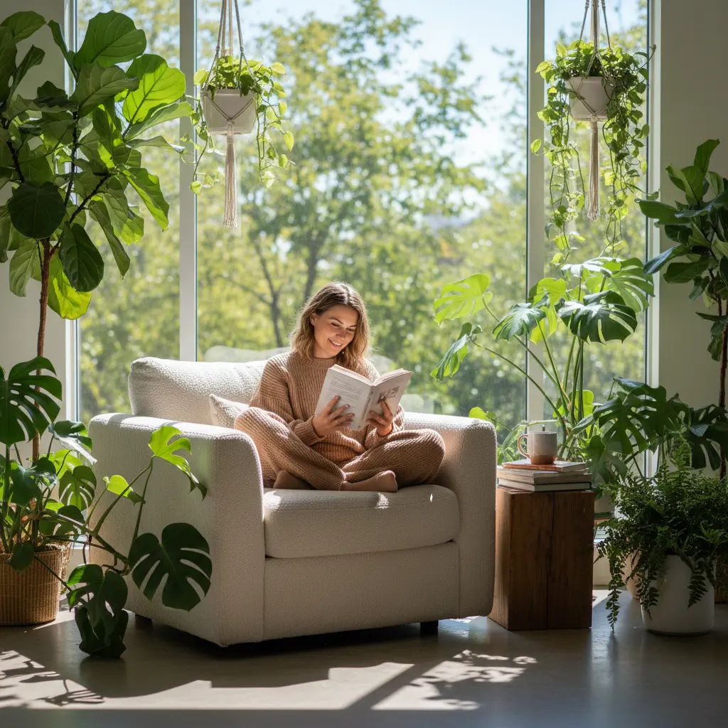 Person reading near window