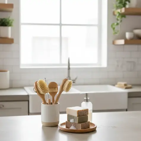 Clean minimalist kitchen with bamboo brushes